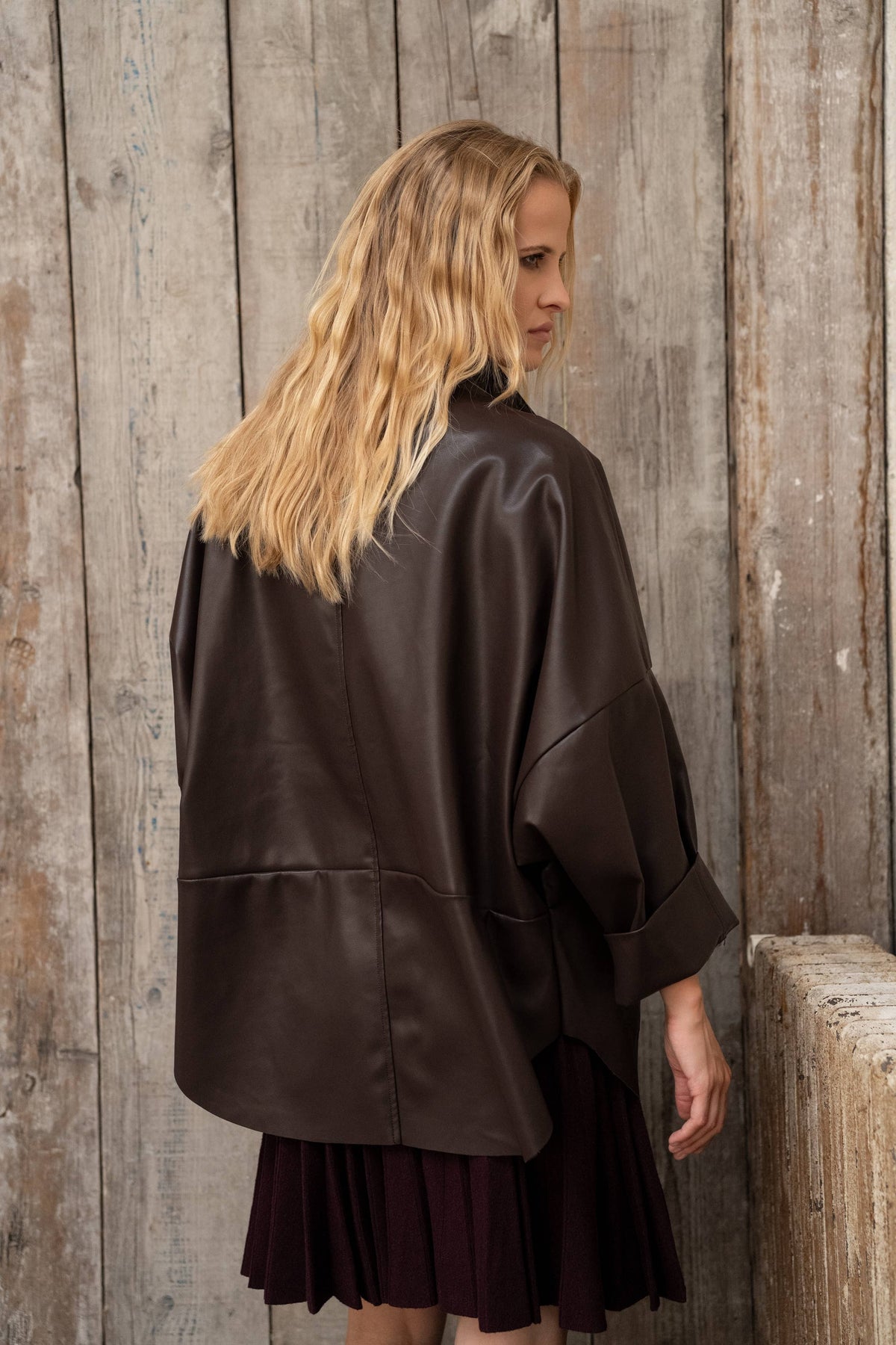 LULUMARY LONG FAUX-LEATHER JACKET Paitatakki