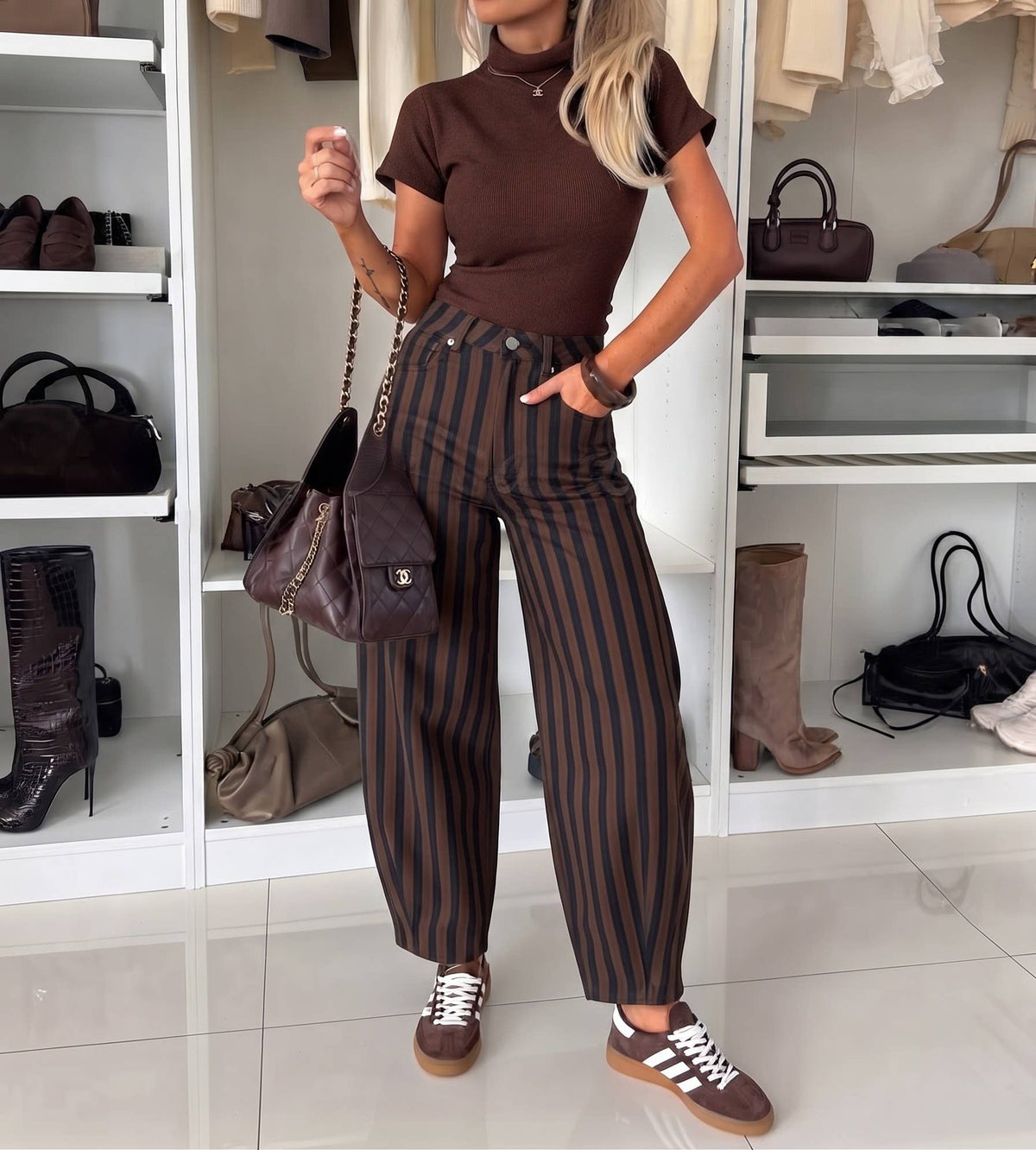 ESTEE BROWN STRIPED BALLOON JEANS Farkut