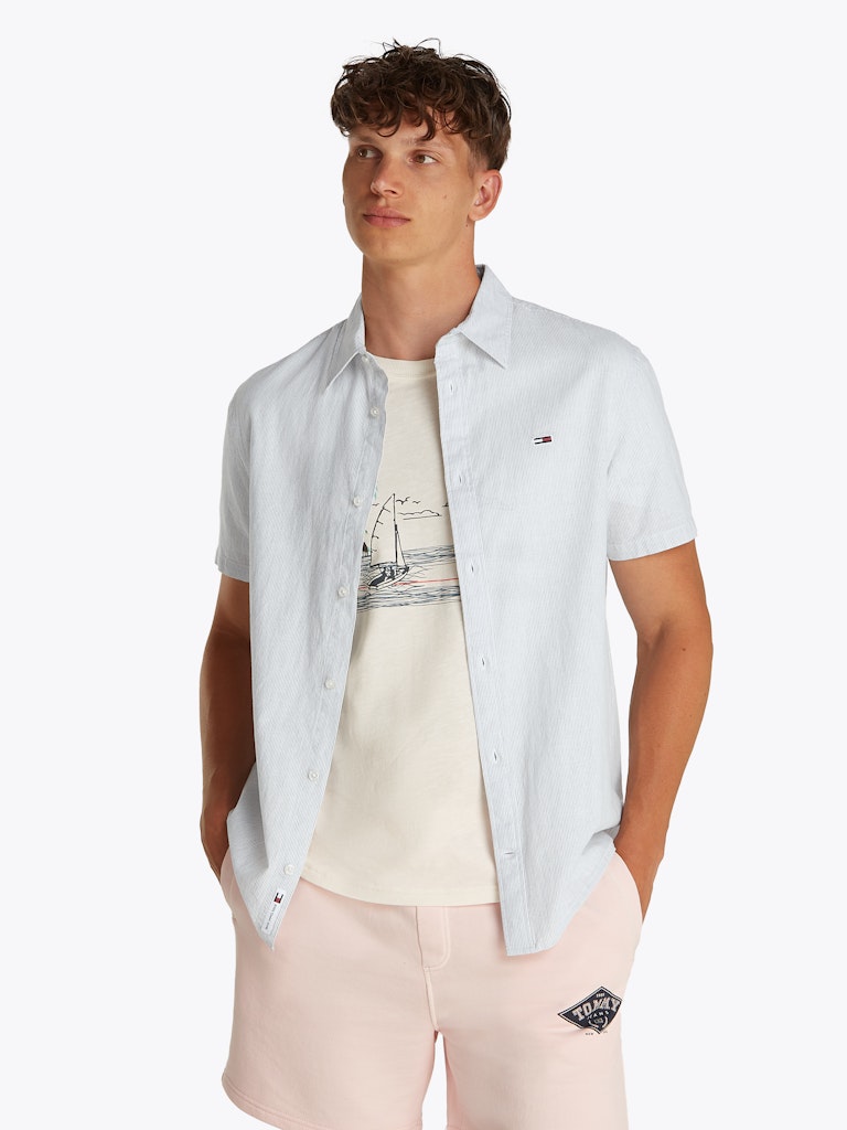 TJM REG LINEN BLEND STP SS SHIRT Paita