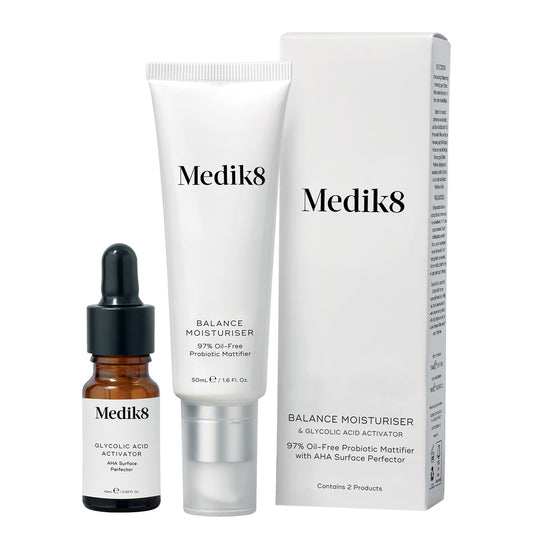 Medik8 Balance Moisturiser Ihoa tasapainottava kosteusvoide + Tehosteseerumi 50 ml + 10 ml
