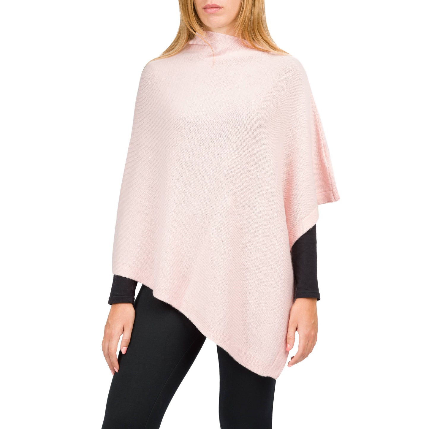 Moon - Women's Square Cashmere-Blend Poncho: Beige