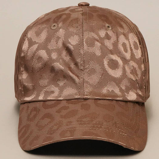Tonal Leopard Printed Snapback Baseball Cap: TAUPE / One Size