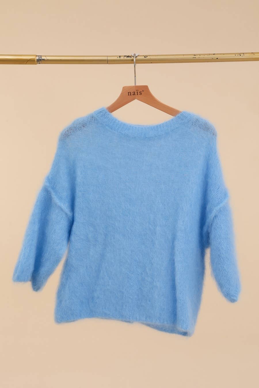 SHORT SLEEVE ROUND NECK SWEATER IN 80% KID MOHAIR: Lilas / One size