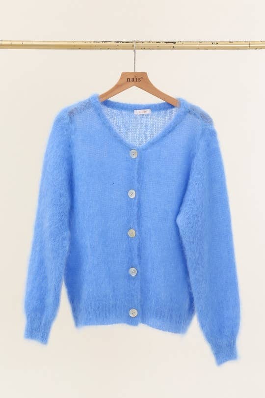 Round neck buttoned cardigan in 80% kid mohair: Beige / One size