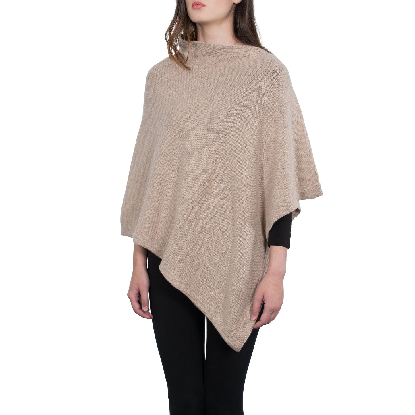 Moon - Women's Square Cashmere-Blend Poncho: Beige