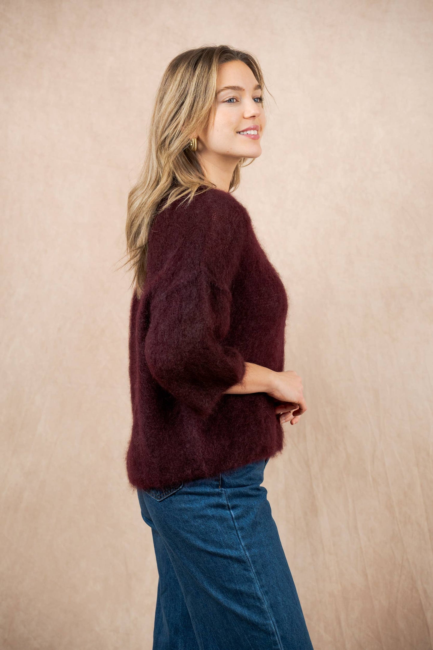 SHORT SLEEVE ROUND NECK SWEATER IN 80% KID MOHAIR: Sky Blue / One size