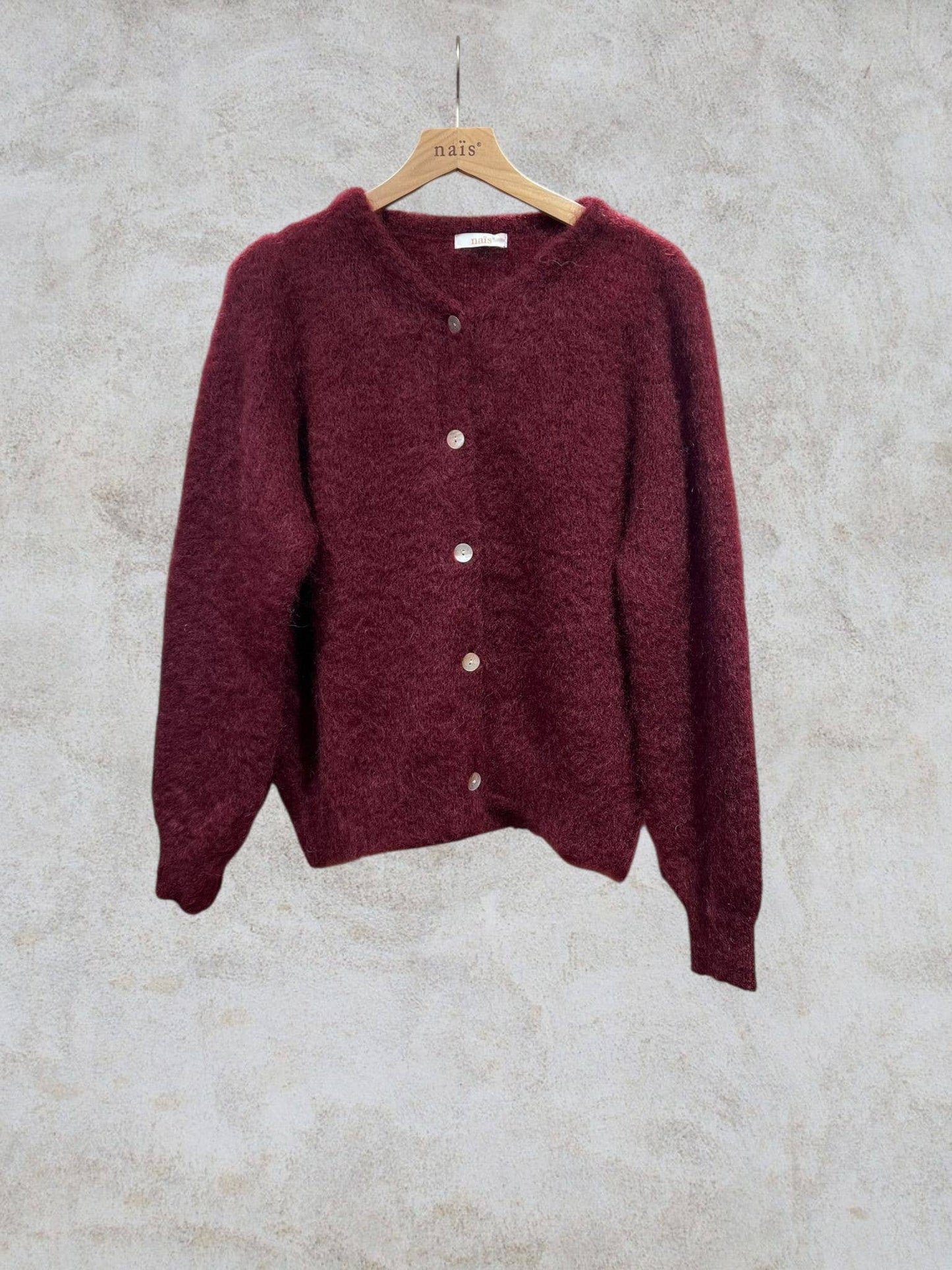 Round neck buttoned cardigan in 80% kid mohair: Beige / One size