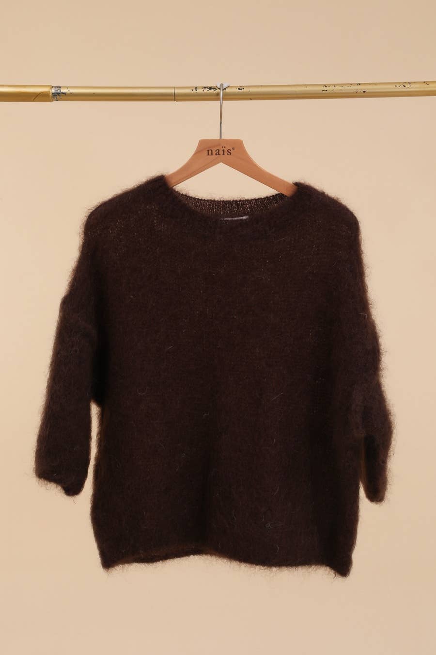 SHORT SLEEVE ROUND NECK SWEATER IN 80% KID MOHAIR: Sky Blue / One size