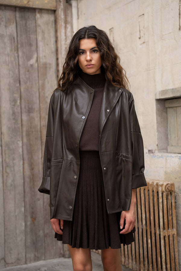 LULUMARY LONG FAUX-LEATHER JACKET Paitatakki