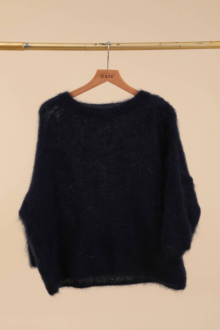 SHORT SLEEVE ROUND NECK SWEATER IN 80% KID MOHAIR: Ecru / One size