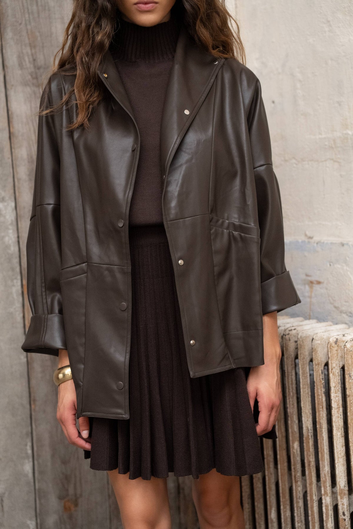 LULUMARY LONG FAUX-LEATHER JACKET Paitatakki
