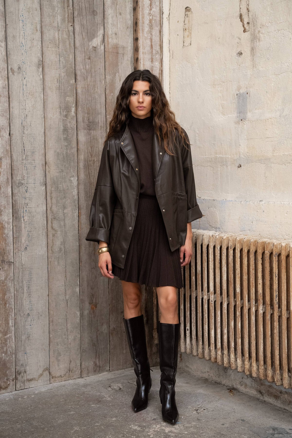 LULUMARY LONG FAUX-LEATHER JACKET Paitatakki