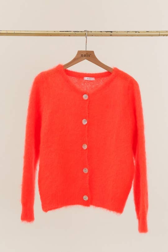 Round neck buttoned cardigan in 80% kid mohair: Beige / One size