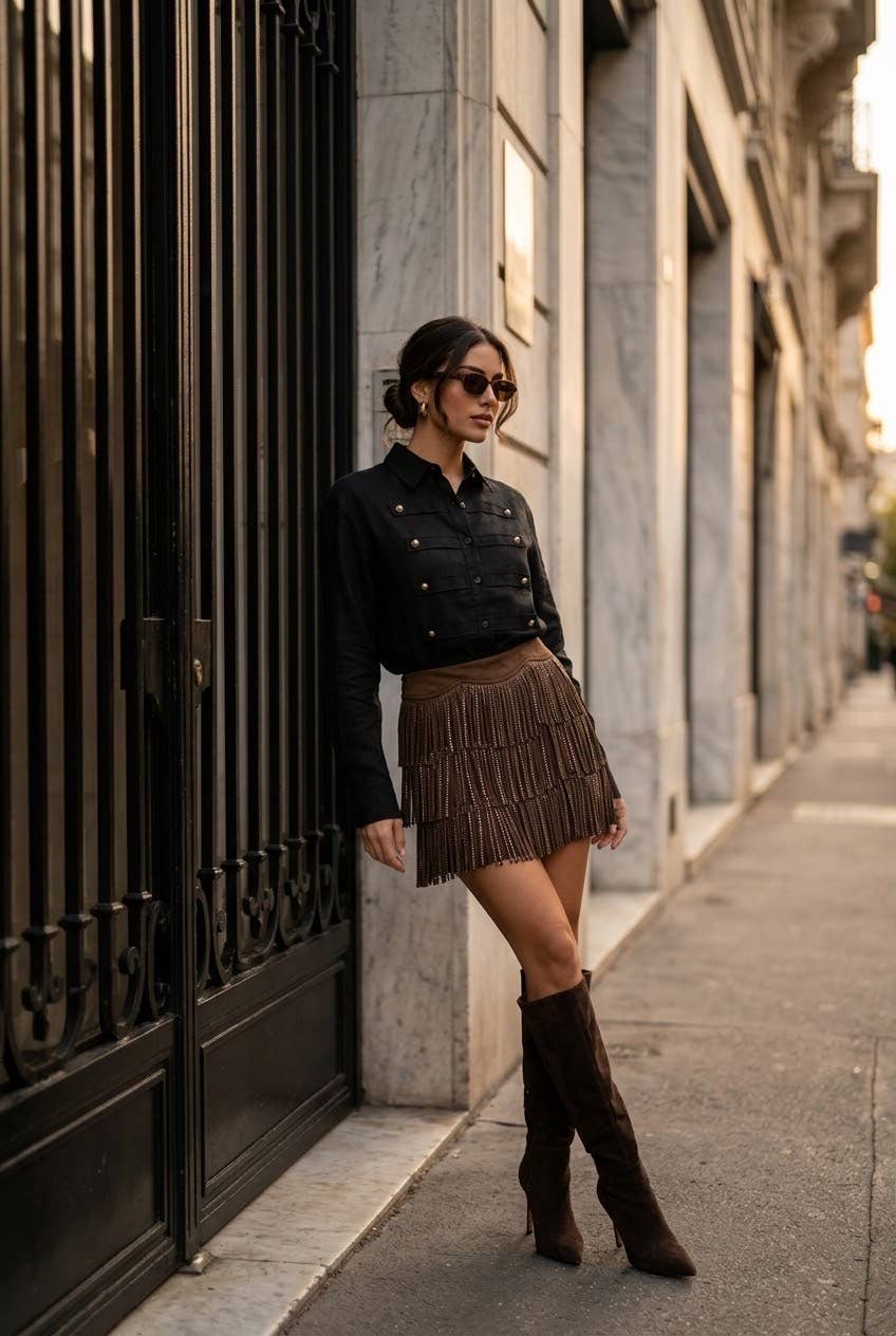 Bohemian Elegance Skirt: Noir / XL