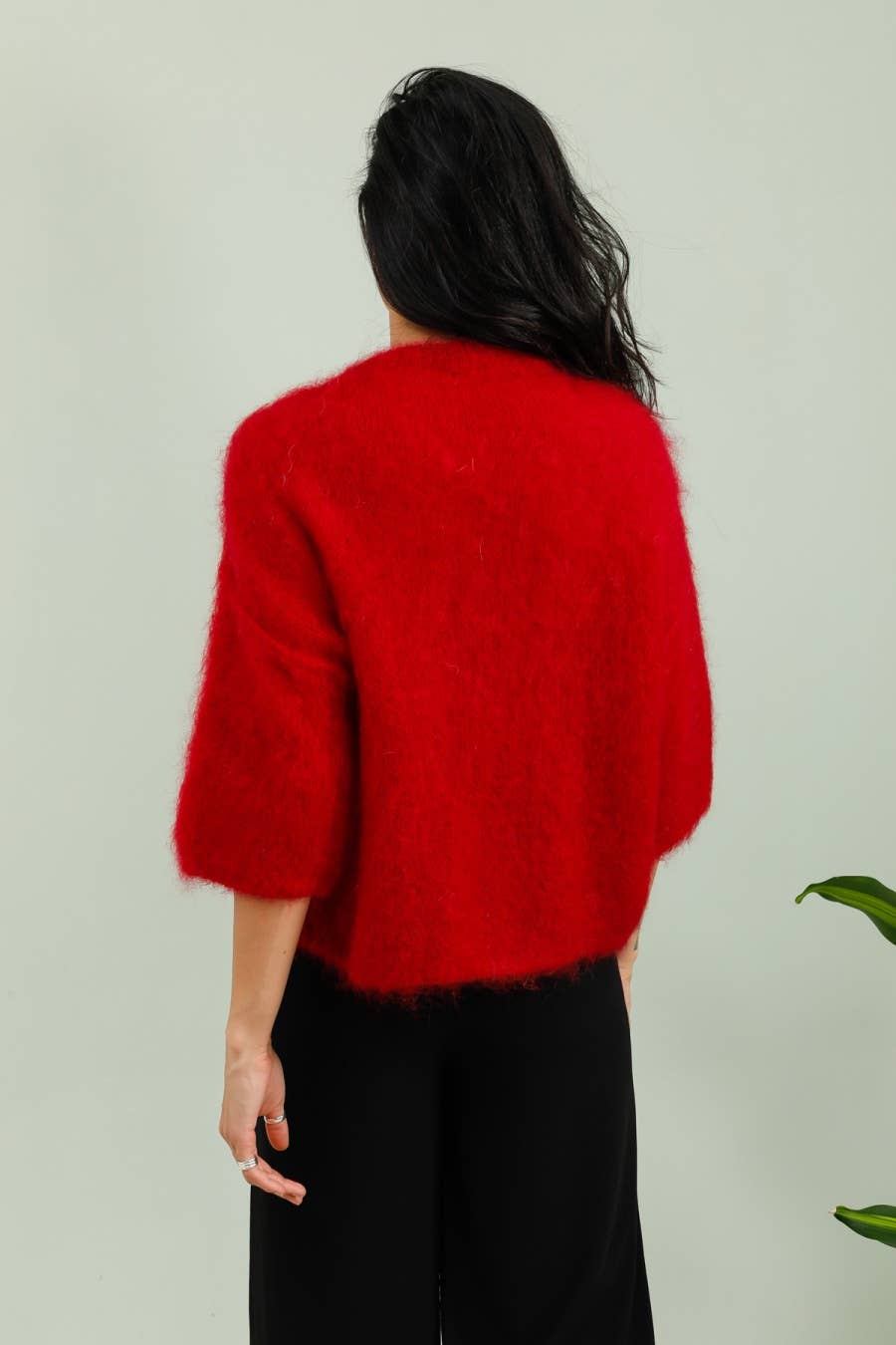 SHORT SLEEVE ROUND NECK SWEATER IN 80% KID MOHAIR: Ecru / One size