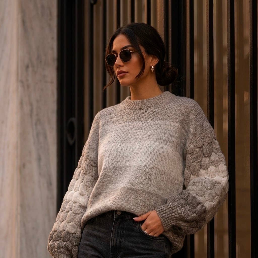 Women's striped novelty knit sweater: Orange / S/M