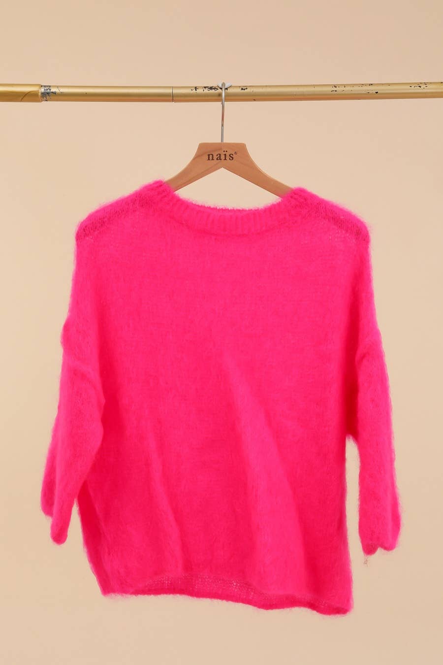 SHORT SLEEVE ROUND NECK SWEATER IN 80% KID MOHAIR: Beige / One size