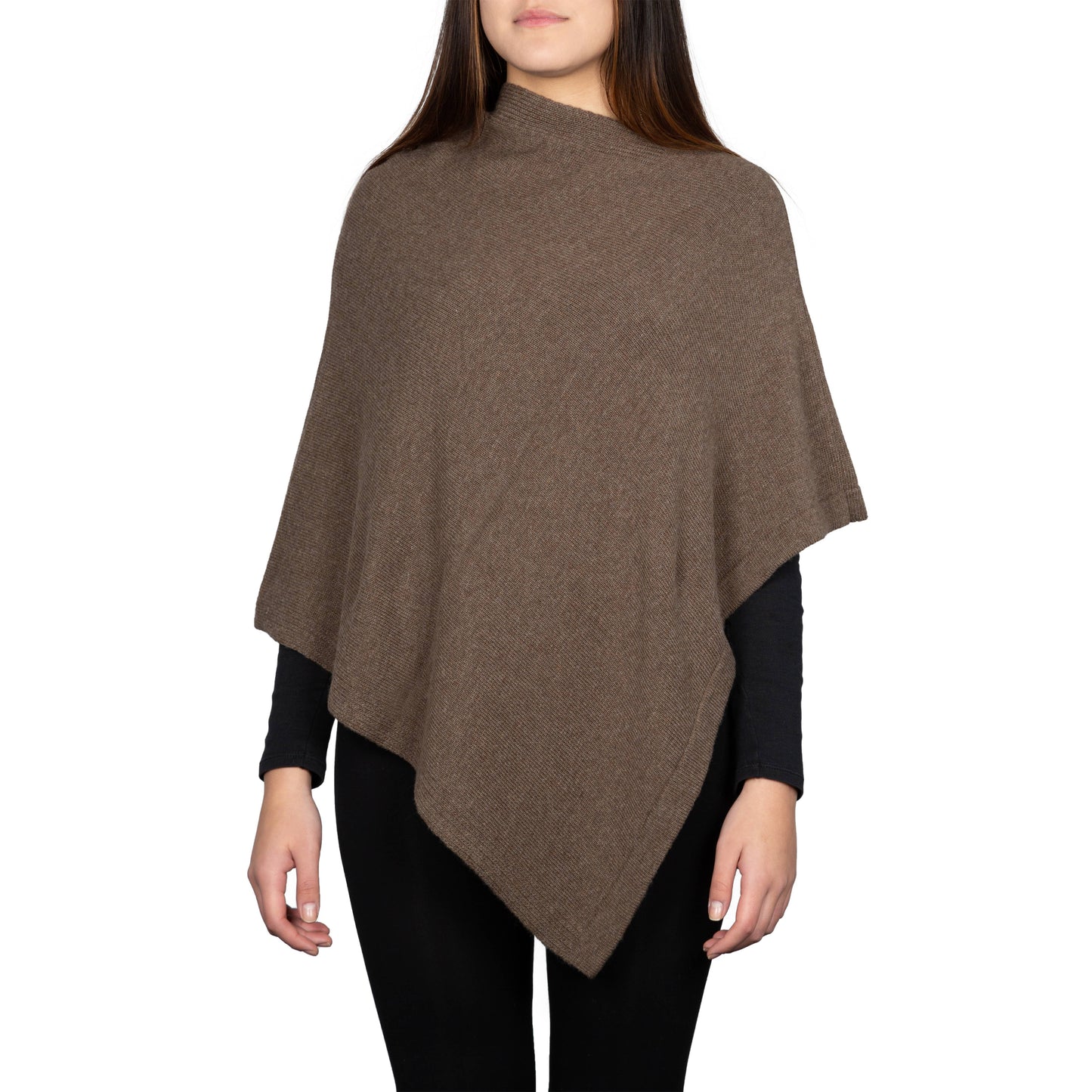 Moon - Women's Square Cashmere-Blend Poncho: Beige