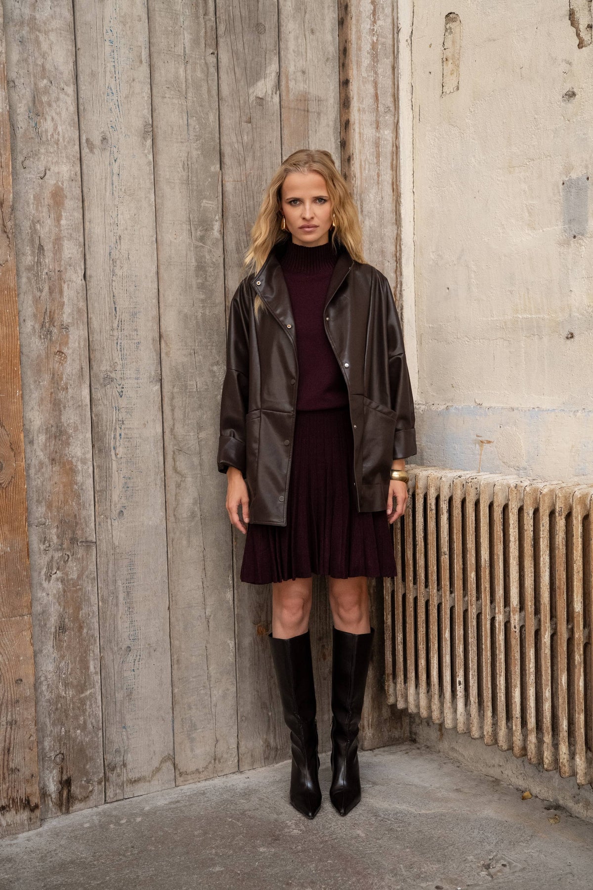 LULUMARY LONG FAUX-LEATHER JACKET Paitatakki