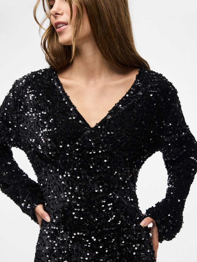 PCKAM LS V-NECK NEW DRESS JRS BC Paljettimekko