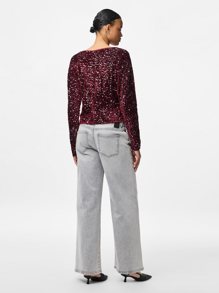 PCKAM LS V-NECK TOP JRS BC Paljettipusero