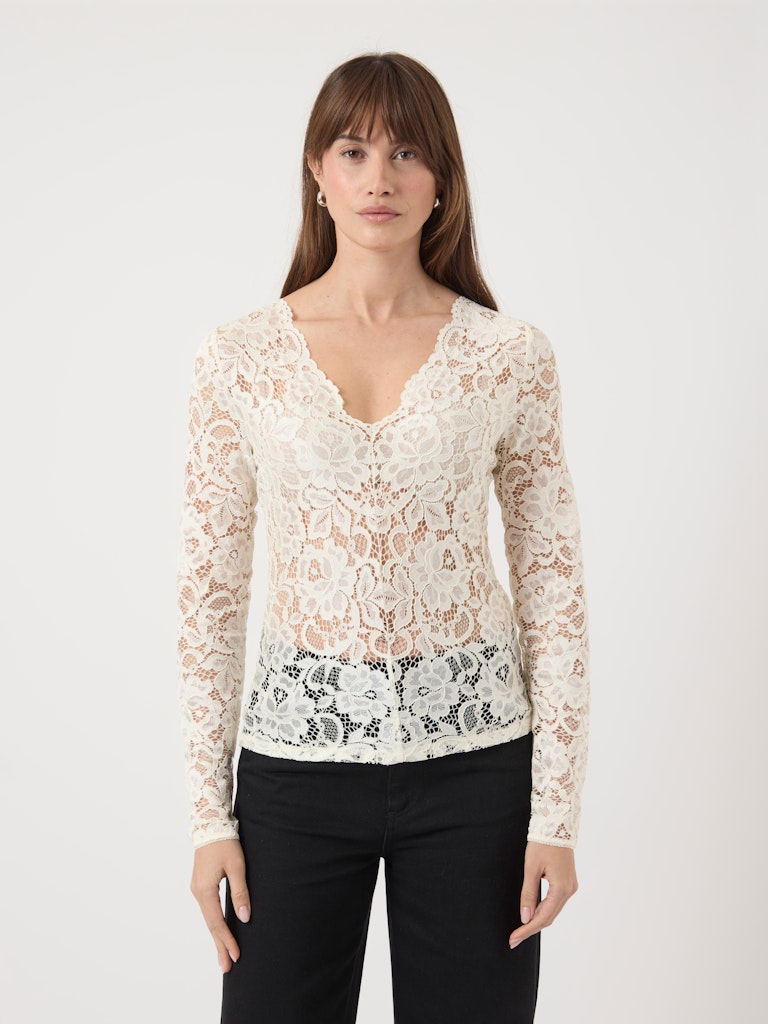 YASLACEY LS V-NECK LACE TOP S. NOOS Paita