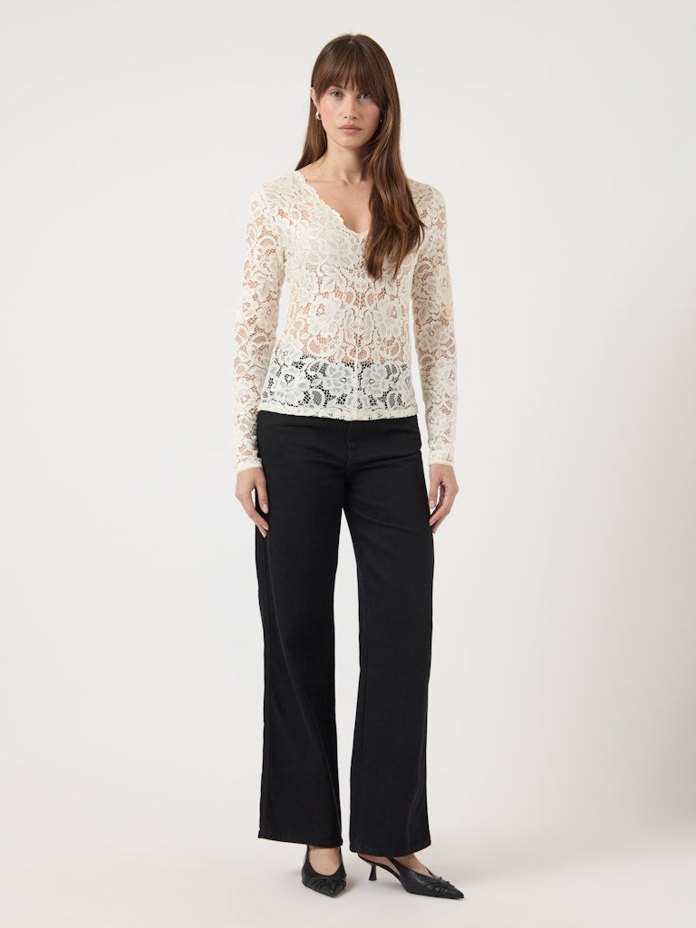YASLACEY LS V-NECK LACE TOP S. NOOS Paita