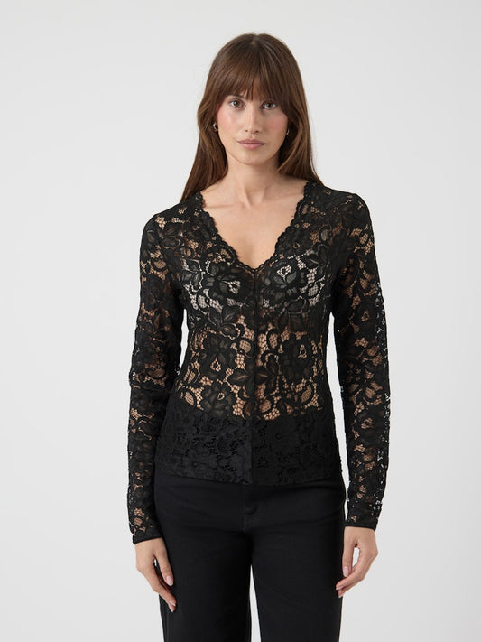 YASLACEY LS V-NECK LACE TOP S. NOOS Paita