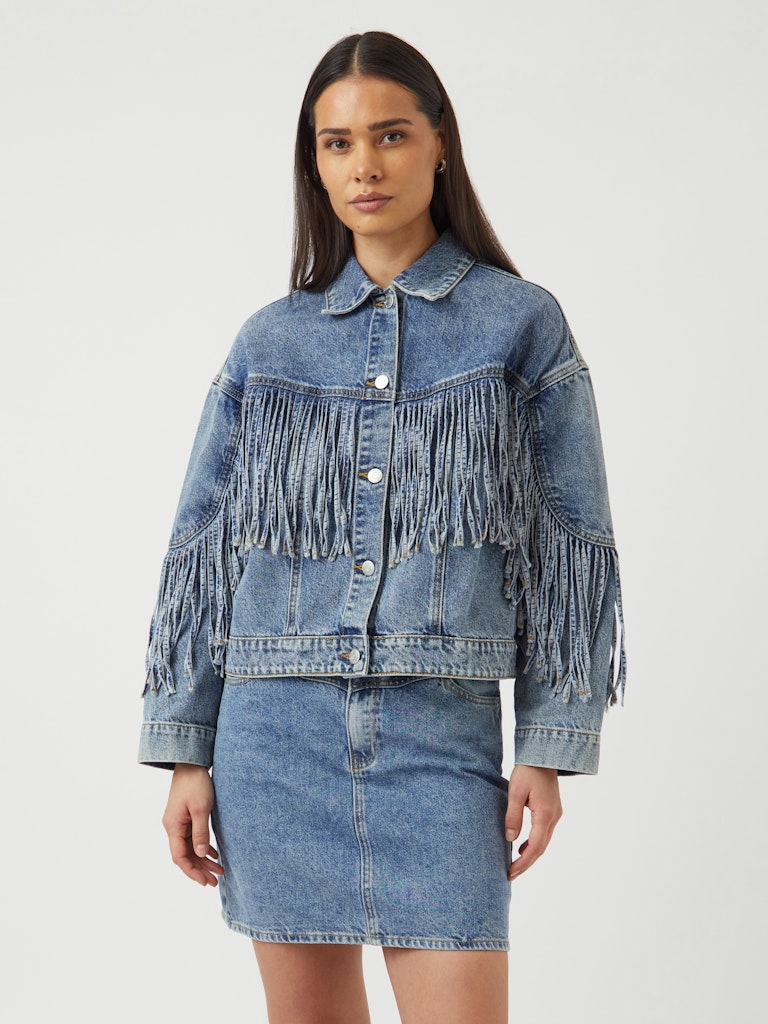 YASAIKO LS DENIM FRINGE JACKET Farkkutakki