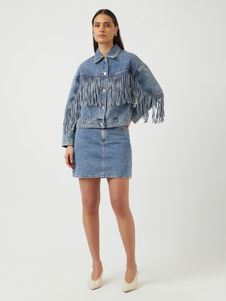YASAIKO LS DENIM FRINGE JACKET Farkkutakki