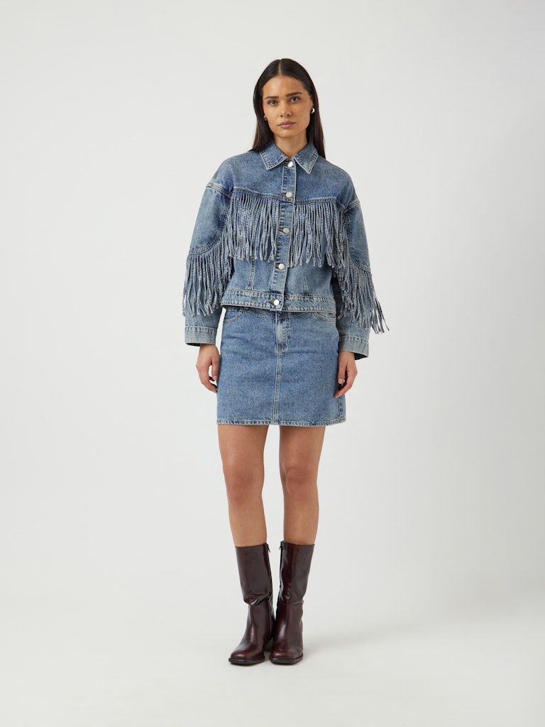 YASAIKO LS DENIM FRINGE JACKET Farkkutakki