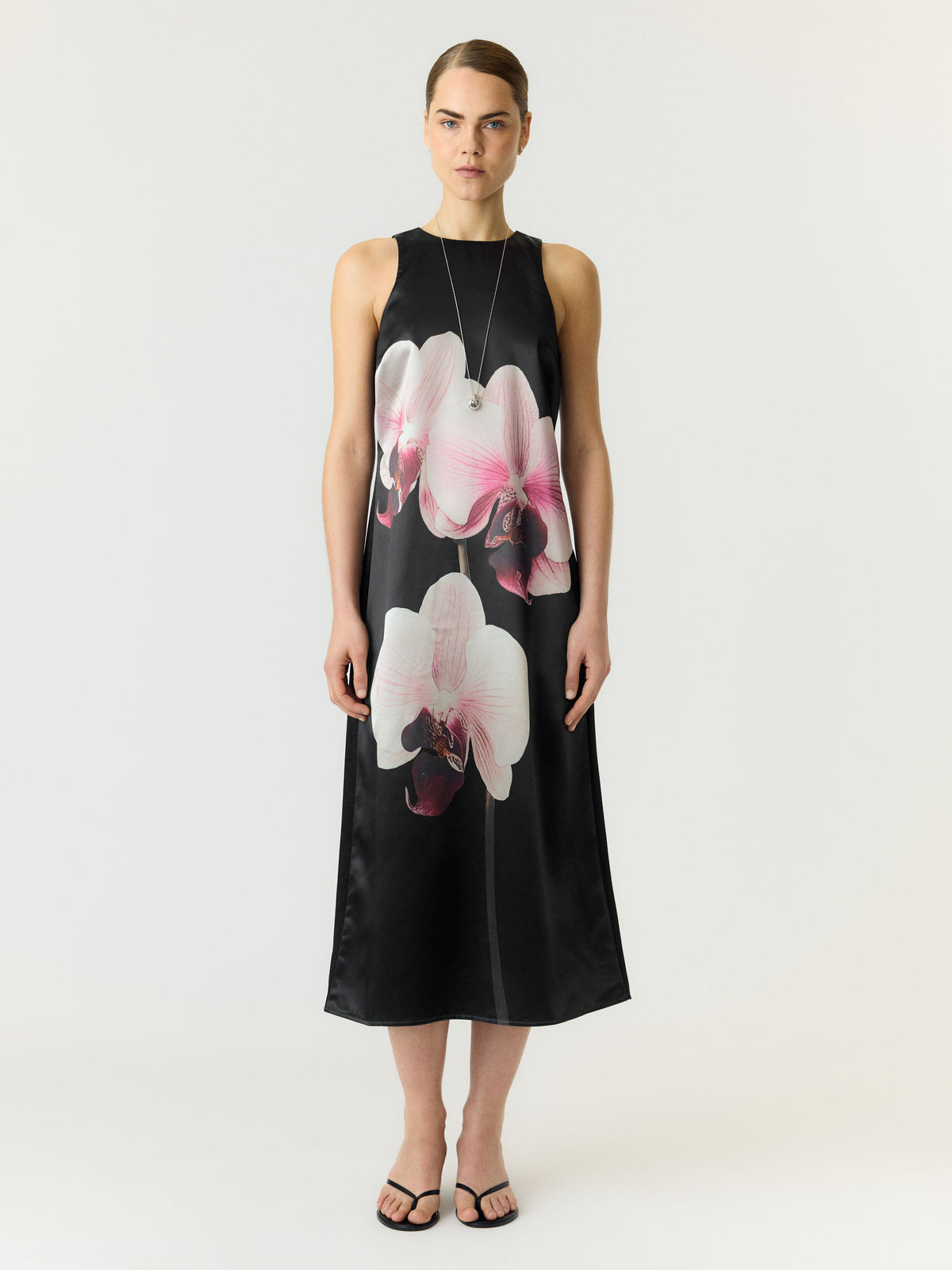 YASORCHIDA SATING LONG DRESS ANISE FLOWER-Mekko
