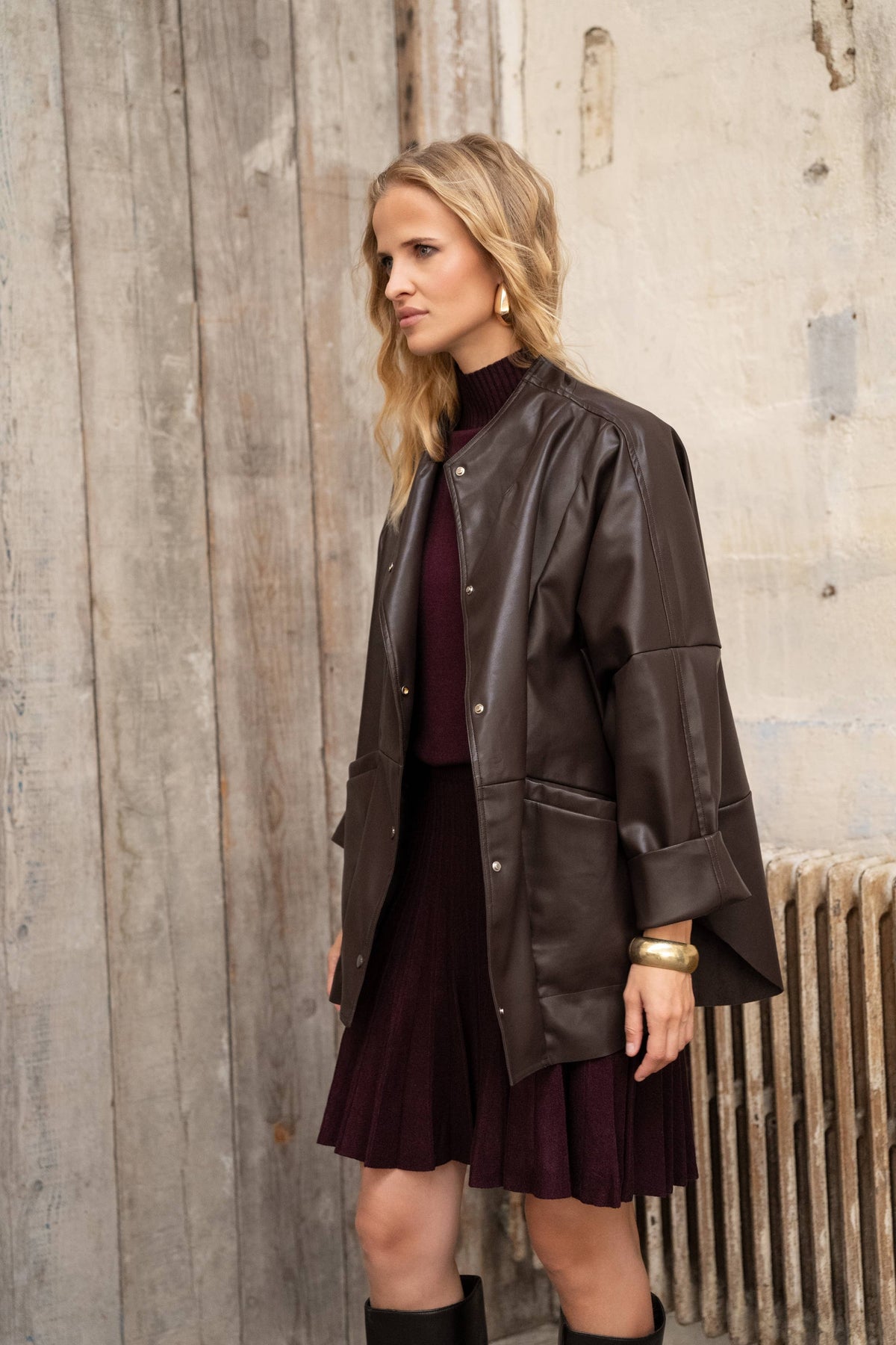 LULUMARY LONG FAUX-LEATHER JACKET Paitatakki