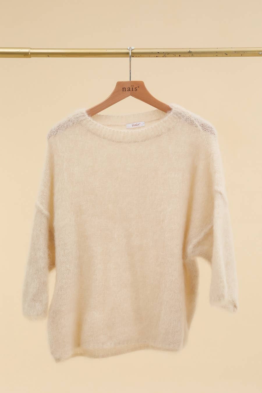 SHORT SLEEVE ROUND NECK SWEATER IN 80% KID MOHAIR: Sky Blue / One size