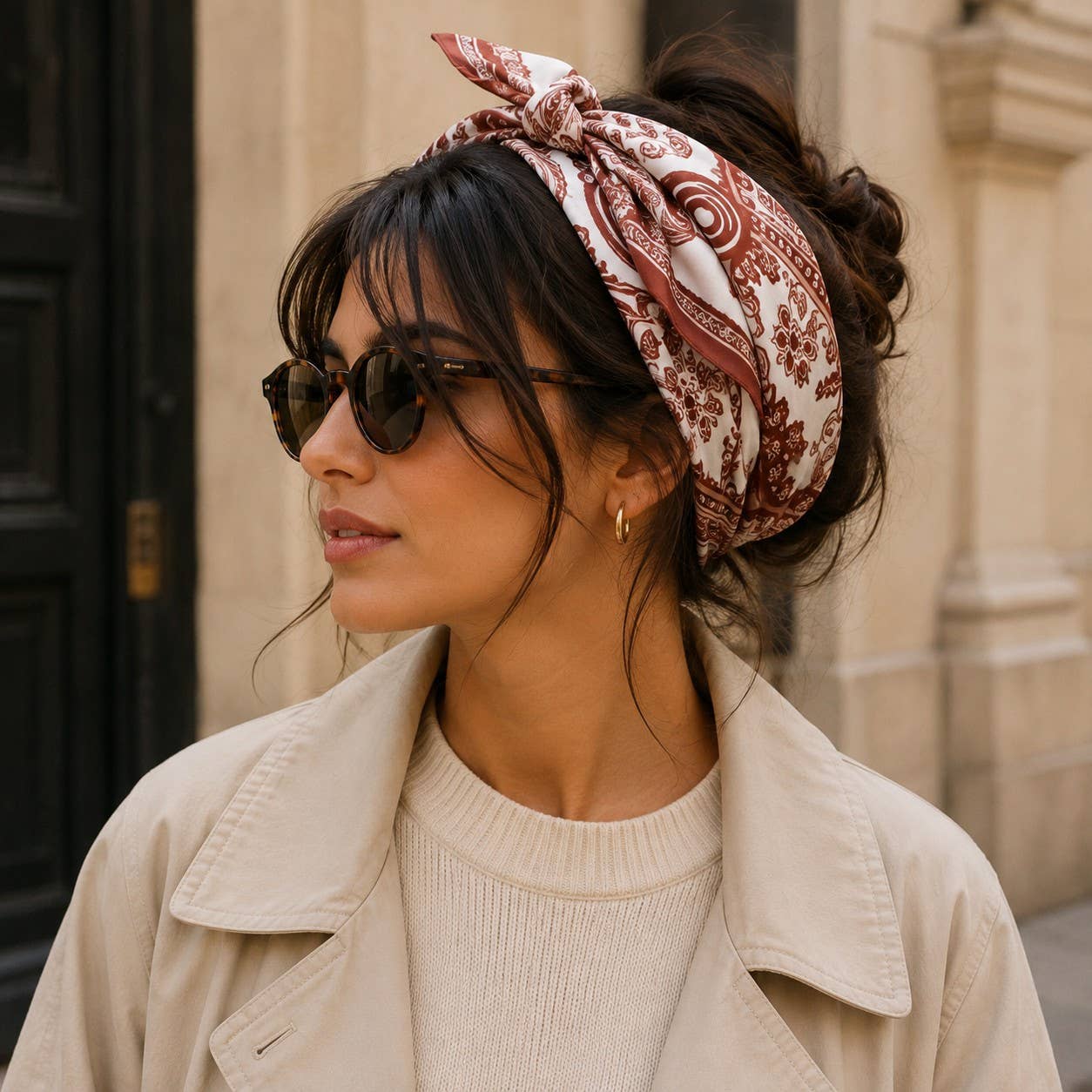 90×90 cm square scarf, polyester silk-effect, burgundy paisley