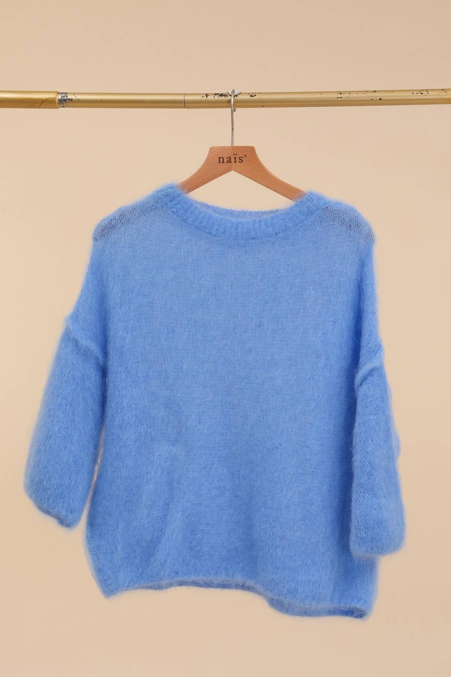 SHORT SLEEVE ROUND NECK SWEATER IN 80% KID MOHAIR: Ecru / One size