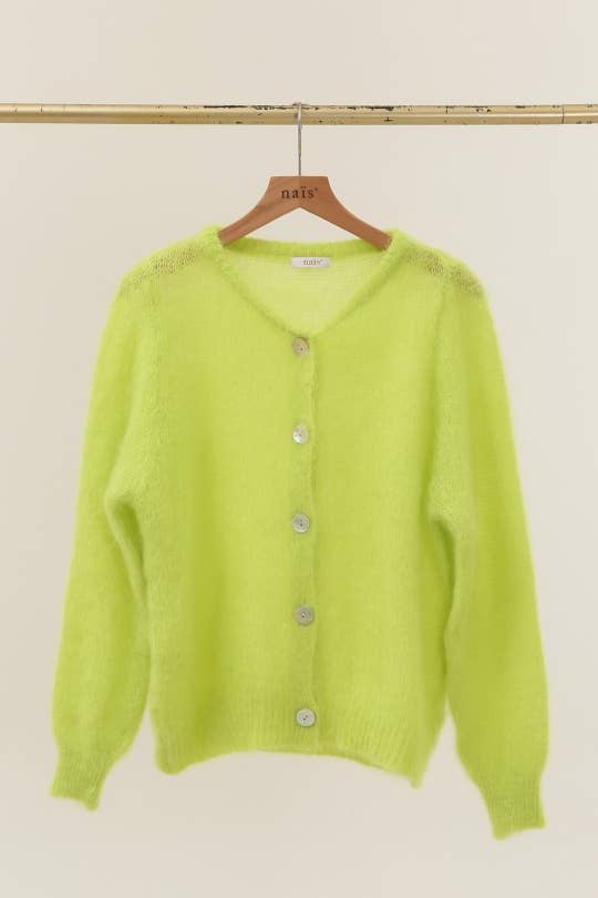 Round neck buttoned cardigan in 80% kid mohair: Beige / One size