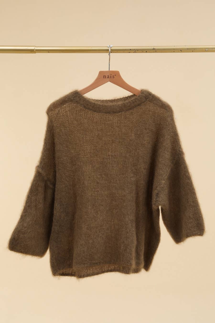 SHORT SLEEVE ROUND NECK SWEATER IN 80% KID MOHAIR: Ecru / One size