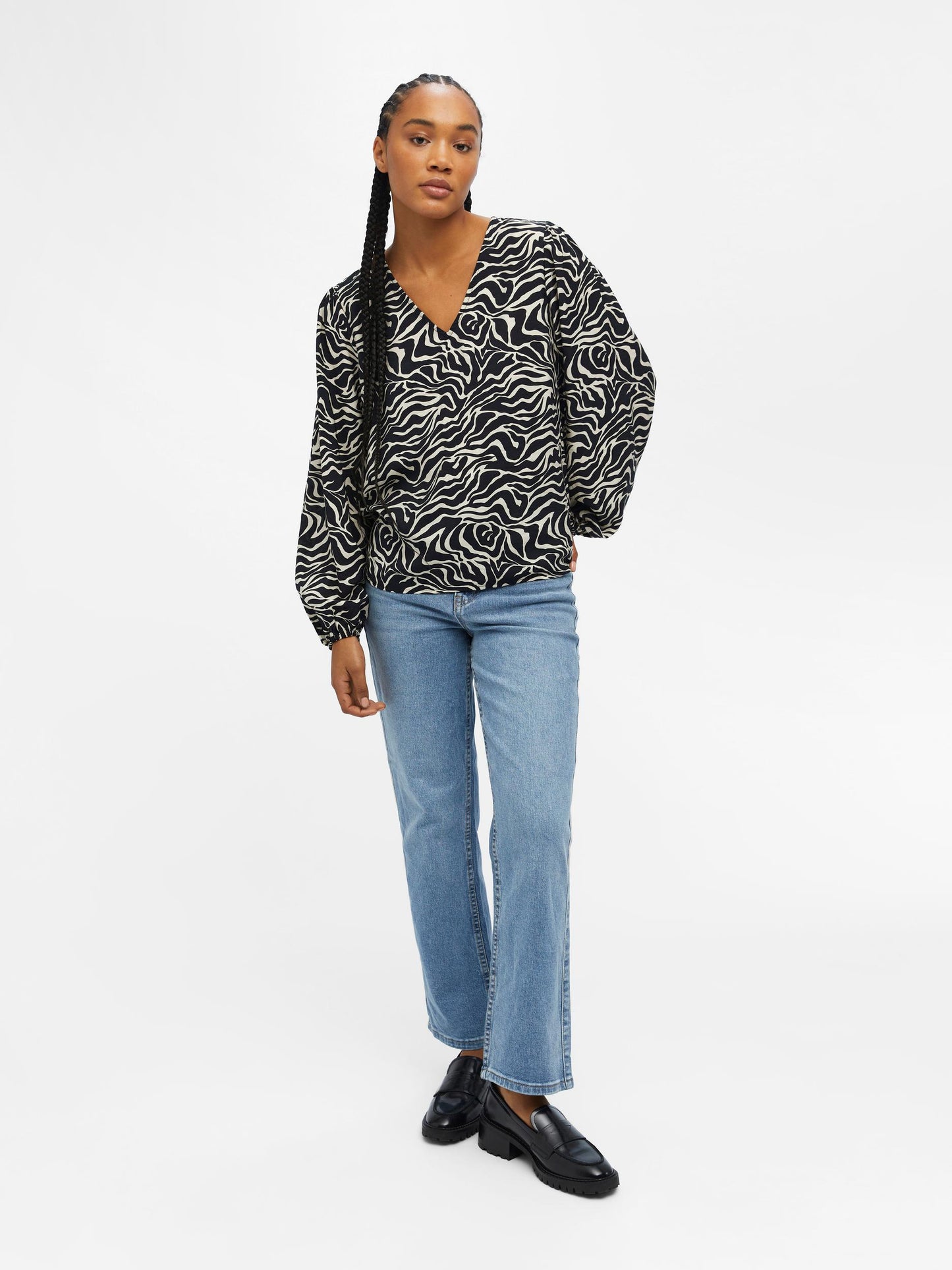 OBJLEONORA L/S V-NECK TOP NOOS- Pusero