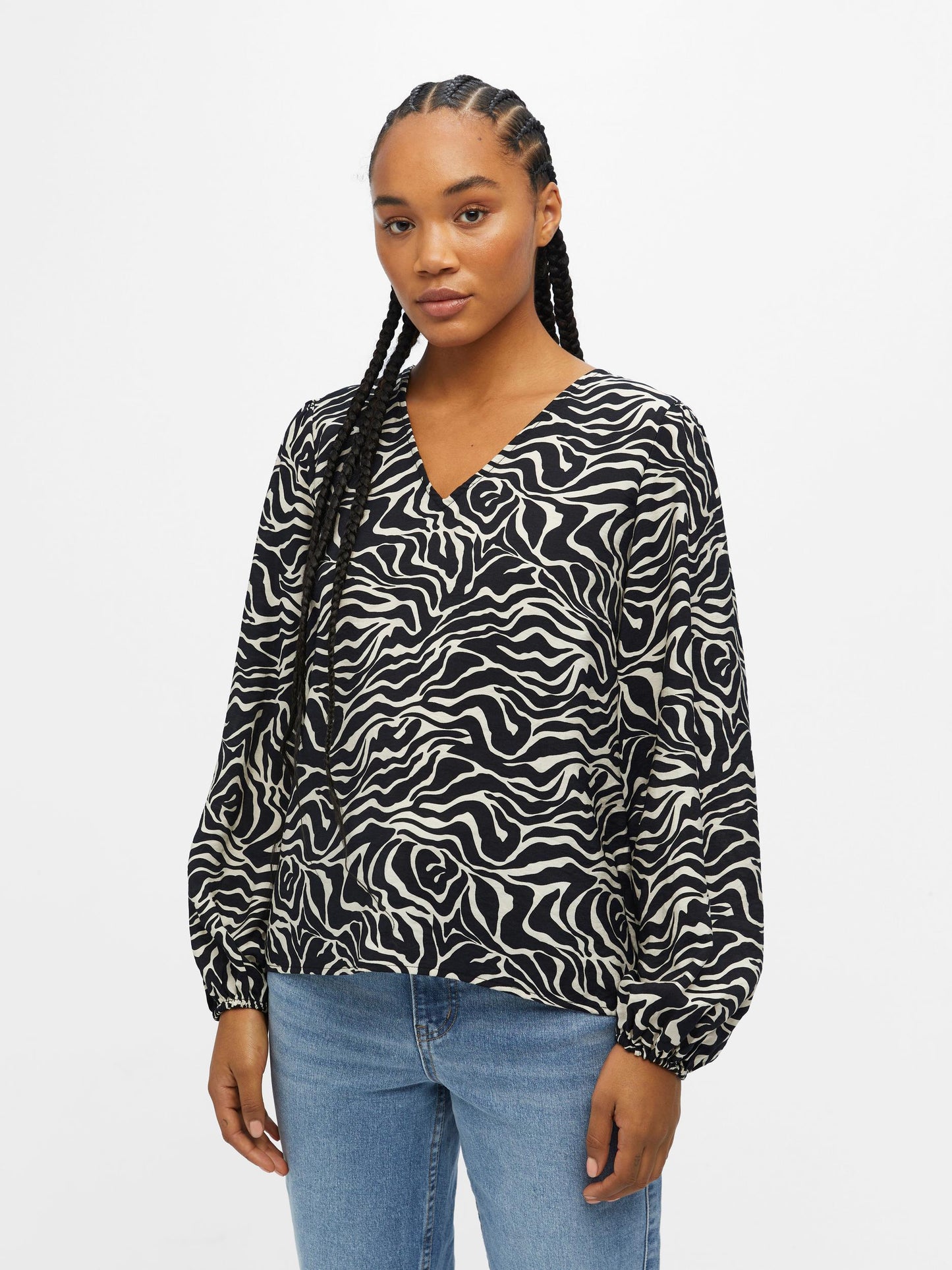 OBJLEONORA L/S V-NECK TOP NOOS- Pusero