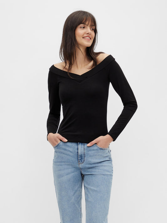 PCMALIVA LS OFF SHOULDER V-NECK TOP NOOS T-paita
